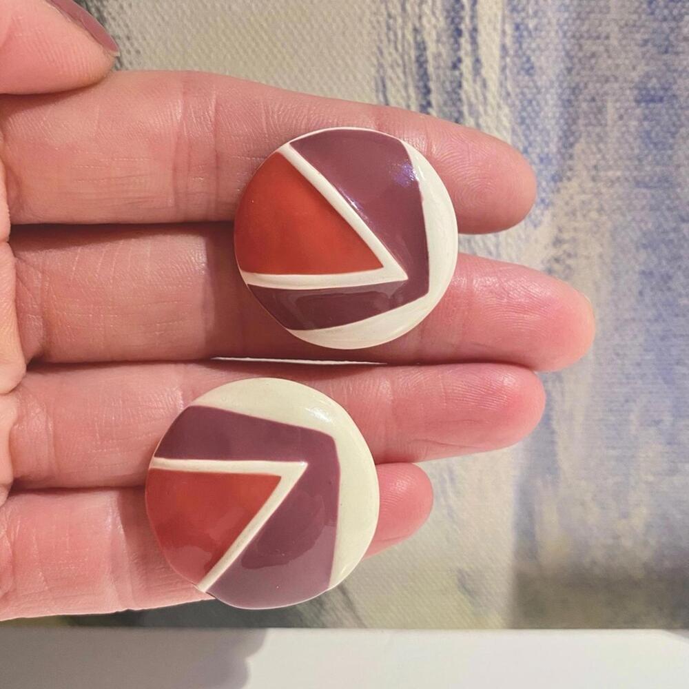 RARE Vintage 1980s NAPIER Geometric Enamel Button Post Earrings - Picture 5 of 5